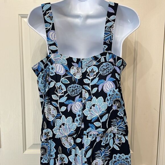 Loft Pant Jumpsuit Sz 6 Black Blue Square Neck Sleeveless Floral Pineapple Rayon - Picture 7 of 11